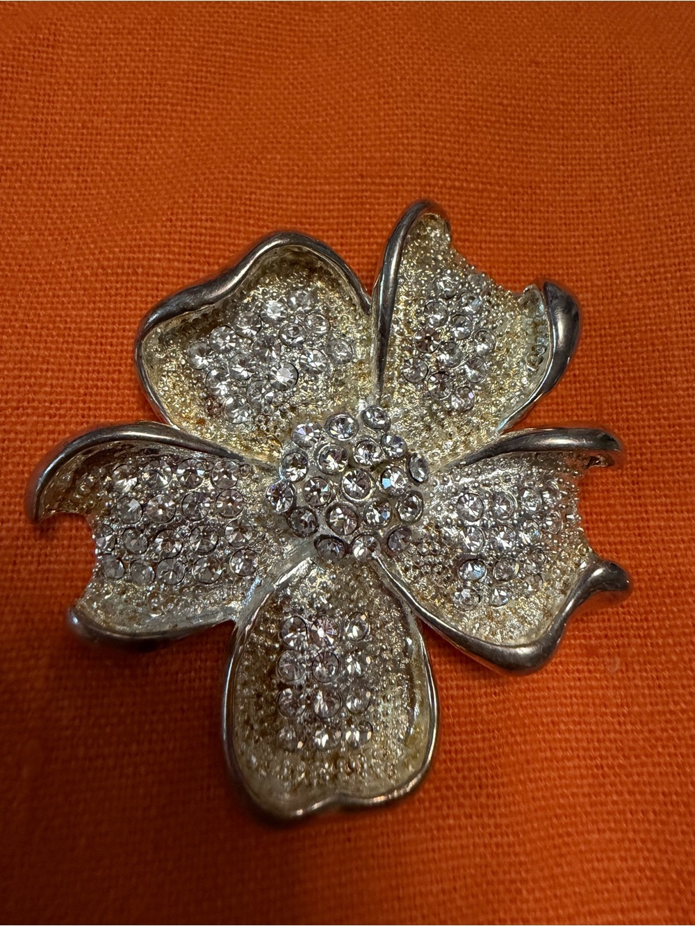 Crystal Pave Flower Brooch - Gold Tone